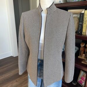 Tahari Arthur S. Levine Brown Cream Striped Wool Blend Petite Blazer Jacket